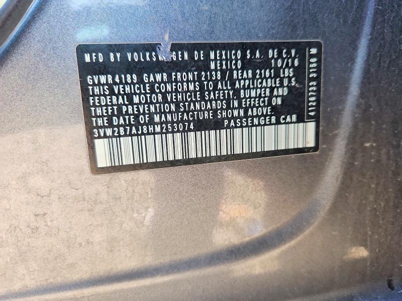 58598526 :رقم المزاد ، 3VW2B7AJ8HM253074 vin ، 2017 Volkswagen Jetta مزاد بيع
