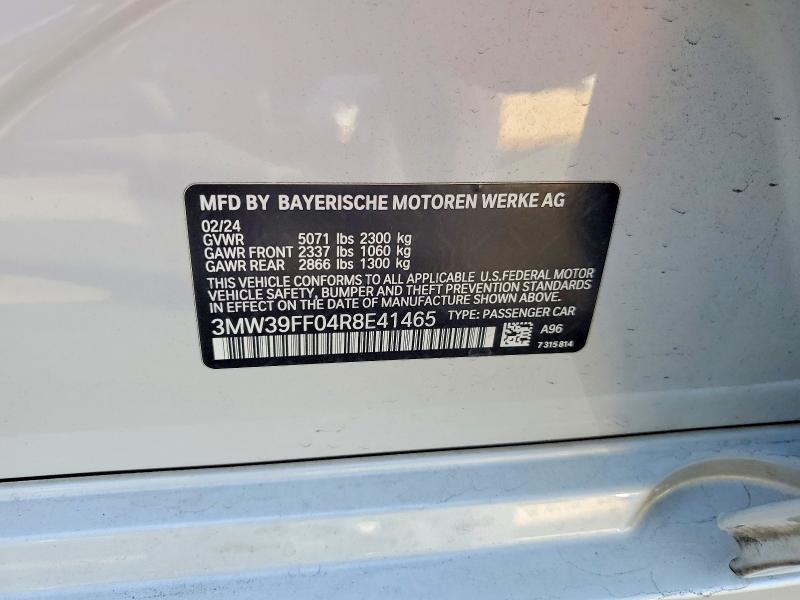 57160226 :رقم المزاد ، 3MW39FF04R8E41465 vin ، 2024 Bmw 330e مزاد بيع