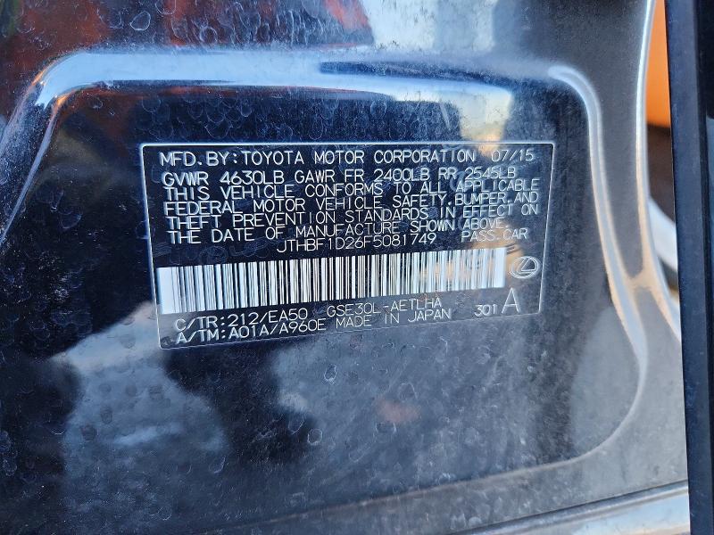 56189266 :رقم المزاد ، JTHBF1D26F5081749 vin ، 2015 Lexus Is مزاد بيع