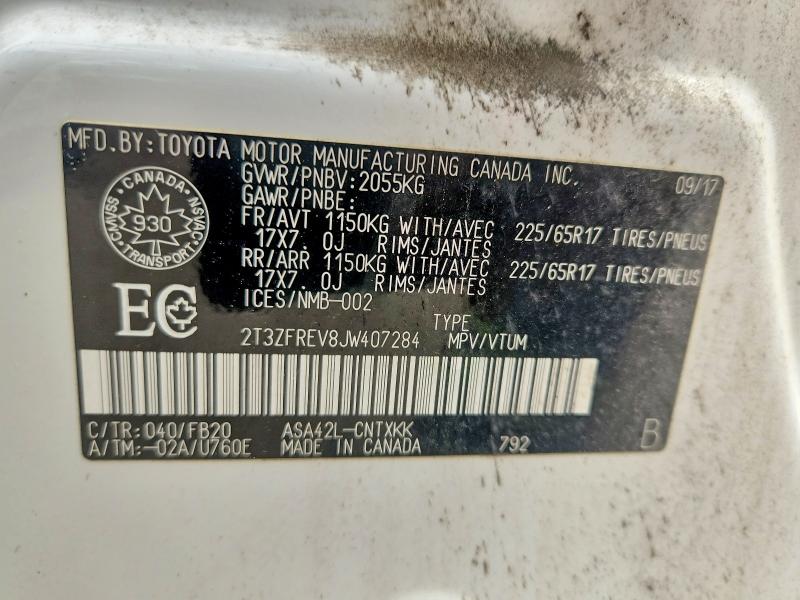 Aukcja sprzedaży 2018 Toyota Rav4, vin: 2T3ZFREV8JW407284, numer aukcji: 55989636