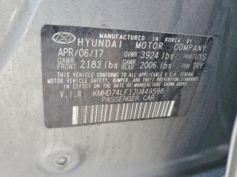 56478916 :رقم المزاد ، KMHD74LF1JU449598 vin ، 2018 Hyundai Elantra مزاد بيع
