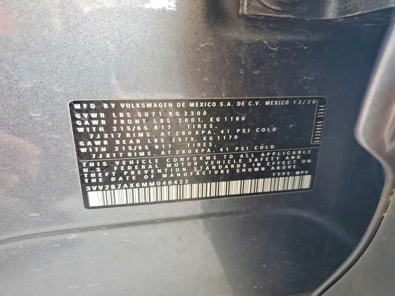 Продажа на аукционе авто 2021 Volkswagen Tiguan, vin: 3VV2B7AX6MM048422, номер лота: 55885456