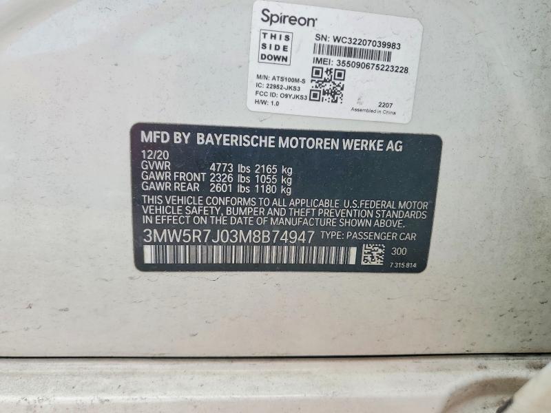 Продаж на аукціоні авто 2021 Bmw 330xi, vin: 3MW5R7J03M8B74947, номер лоту: 56945576