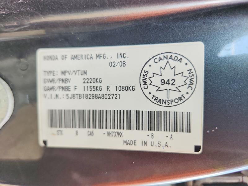 Продажа на аукционе авто 2008 Acura Rdx, vin: 5J8TB18298A802721, номер лота: 57676886