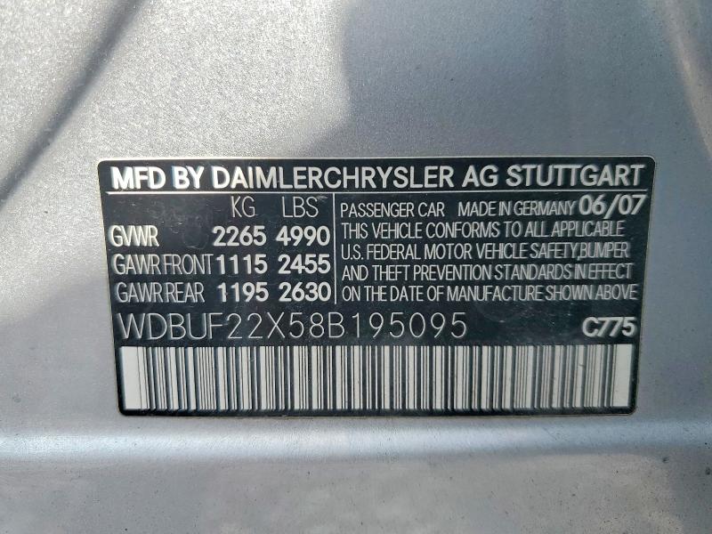 85614245 :رقم المزاد ، WDBUF22X58B195095 vin ، 2008 Mercedes-benz E مزاد بيع