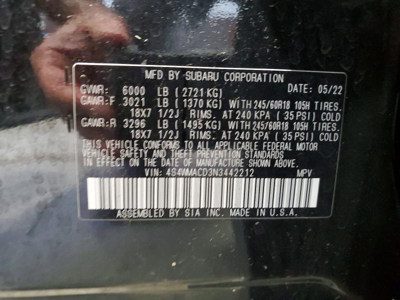 56568046 :رقم المزاد ، 4S4WMACD3N3442212 vin ، 2022 Subaru Ascent مزاد بيع