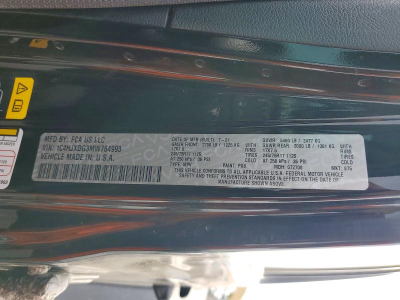 56352876 :رقم المزاد ، 1C4HJXDG3MW764993 vin ، 2021 Jeep Wrangler Unlimited مزاد بيع