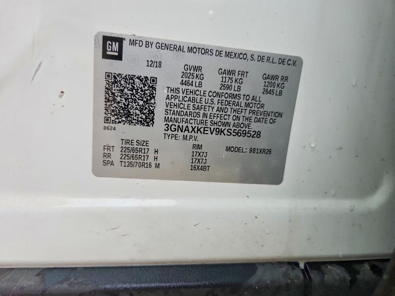 Продажа на аукционе авто 2019 Chevrolet Equinox, vin: 3GNAXKEV9KS569528, номер лота: 55930096