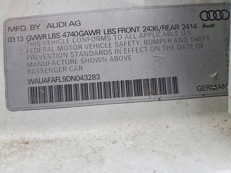 85994605 :رقم المزاد ، WAUAFAFL9DN043283 vin ، 2013 Audi A4 مزاد بيع