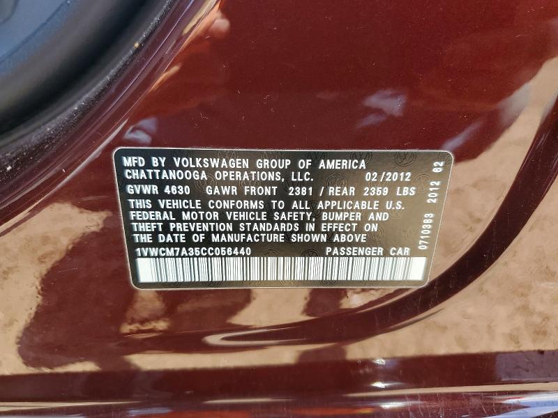 Продажа на аукционе авто 2012 Volkswagen Passat, vin: 1VWCM7A35CC056440, номер лота: 59151146