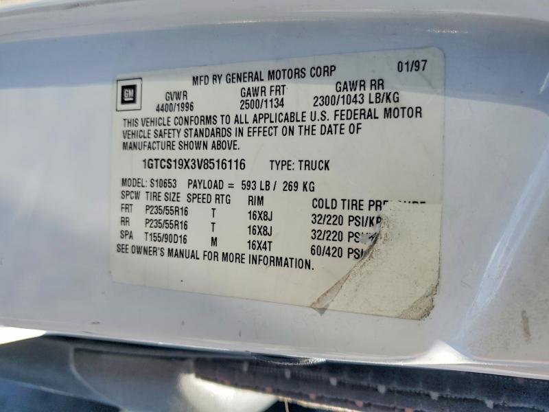 56431236 :رقم المزاد ، 1GTCS19X3V8516116 vin ، 1997 Gmc Sonoma مزاد بيع