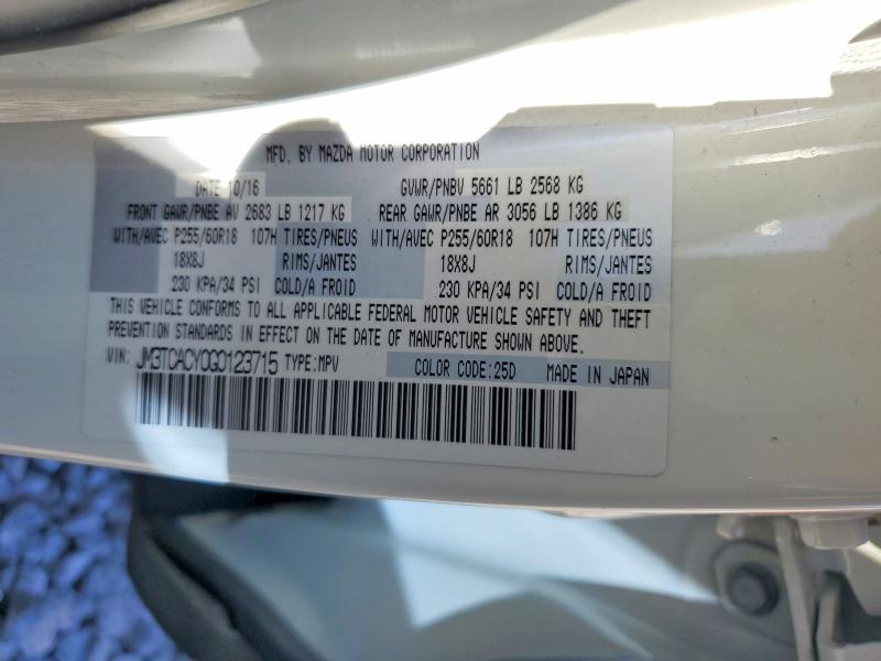 57957406 :رقم المزاد ، JM3TCACY0G0123715 vin ، 2016 Mazda Cx-9 مزاد بيع