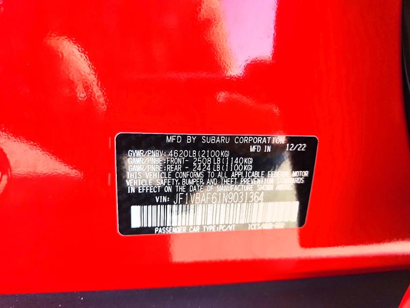 Aukcja sprzedaży 2022 Subaru Wrx, vin: JF1VBAF61N9031364, numer aukcji: 55979816