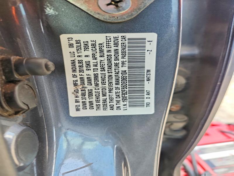 Продаж на аукціоні авто 2013 Honda Civic, vin: 19XFB2F55DE065104, номер лоту: 56285366