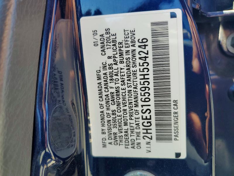 56789556 :رقم المزاد ، 2HGES16595H554246 vin ، 2005 Honda Civic مزاد بيع