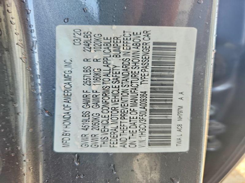 2020 Honda Accord მანქანა იყიდება აუქციონზე, vin: 1HGCV3F50LA009364, აუქციონის ნომერი: 58259496