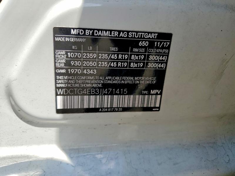 57380336 :رقم المزاد ، WDCTG4EB3JJ471415 vin ، 2018 Mercedes-benz Gla مزاد بيع