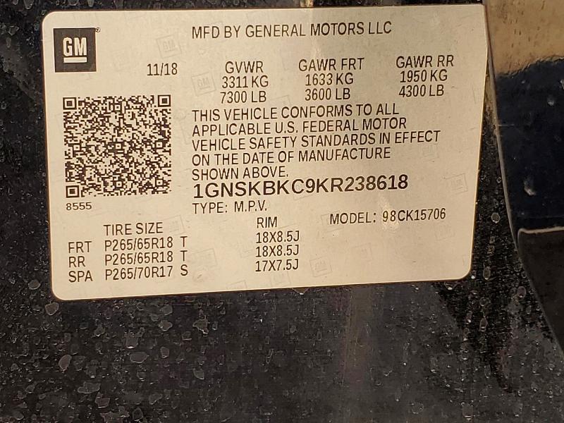 Продаж на аукціоні авто 2019 Chevrolet Tahoe, vin: 1GNSKBKC9KR238618, номер лоту: 58066606