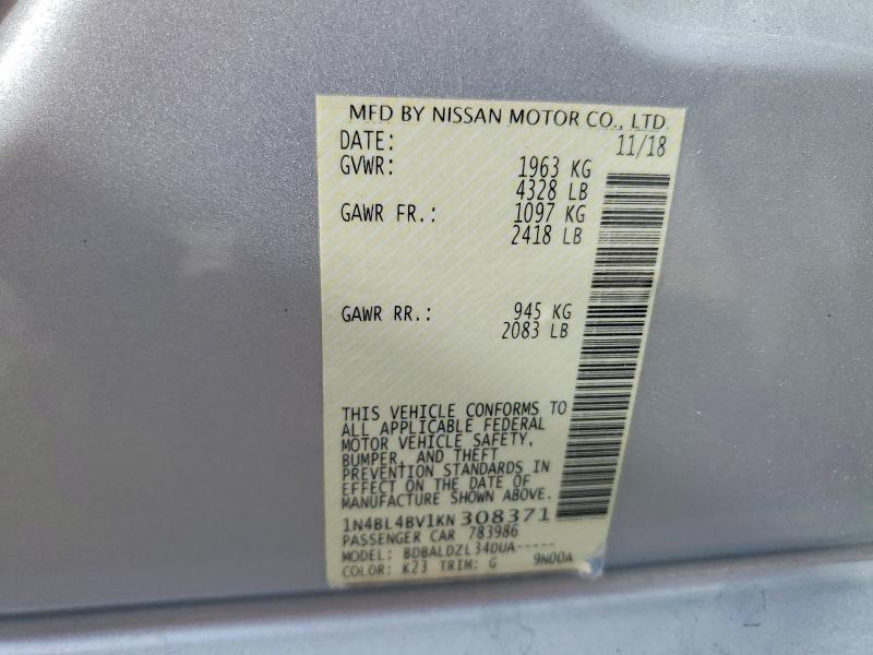 Продаж на аукціоні авто 2019 Nissan Altima, vin: 1N4BL4BV1KN308371, номер лоту: 58044196