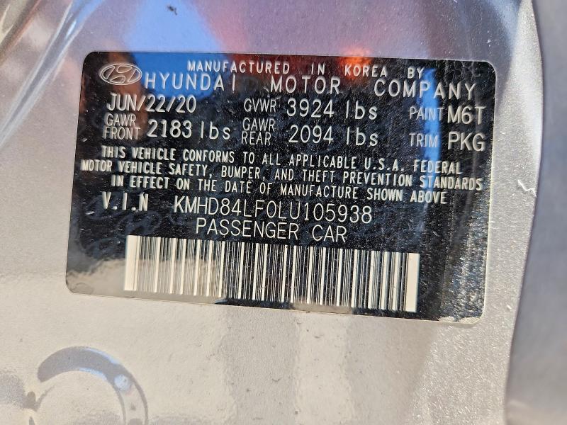 Aukcja sprzedaży 2020 Hyundai Elantra, vin: KMHD84LF0LU105938, numer aukcji: 57503376