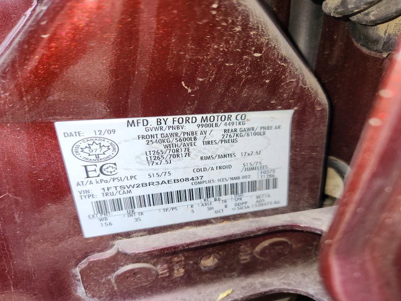 57342166 :رقم المزاد ، 1FTSW2BR3AEB08437 vin ، 2010 Ford F250 مزاد بيع