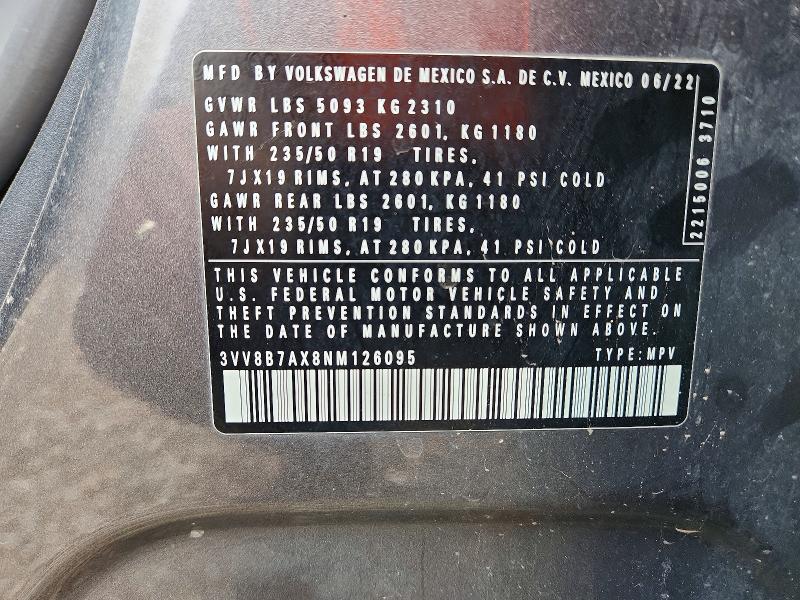 57404206 :رقم المزاد ، 3VV8B7AX8NM126095 vin ، 2022 Volkswagen Tiguan مزاد بيع
