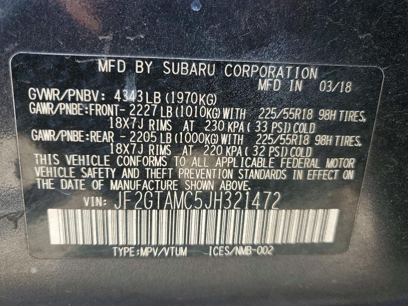 2018 Subaru Crosstrek მანქანა იყიდება აუქციონზე, vin: JF2GTAMC5JH321472, აუქციონის ნომერი: 58476346