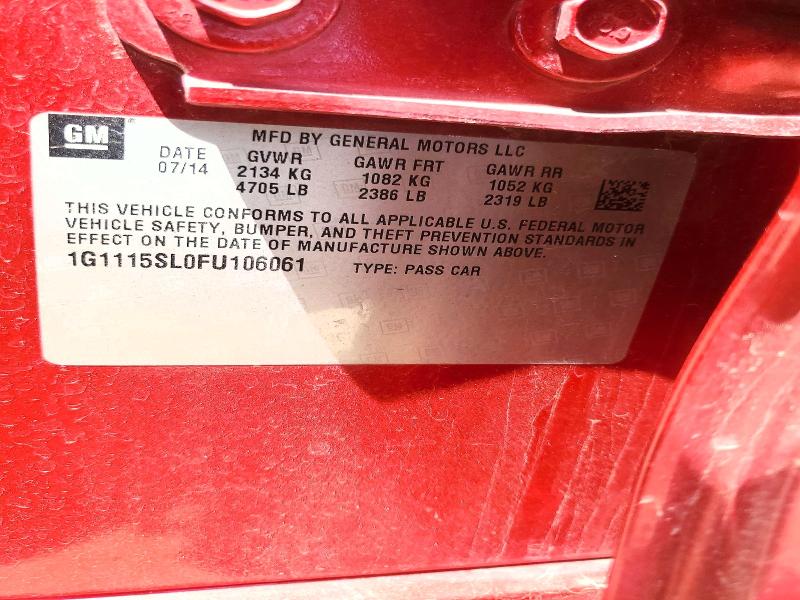2015 Chevrolet Impala მანქანა იყიდება აუქციონზე, vin: 1G1115SL0FU106061, აუქციონის ნომერი: 58253536