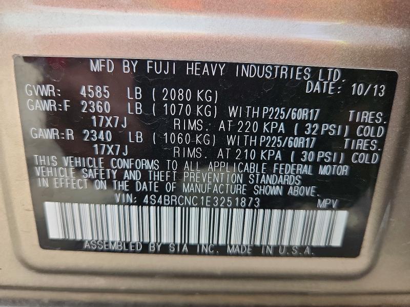 Продажа на аукционе авто 2014 Subaru Outback, vin: 4S4BRCNC1E3251873, номер лота: 56617936