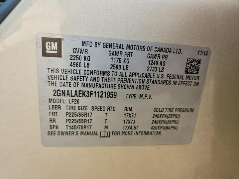 55165136 :رقم المزاد ، 2GNALAEK3F1121959 vin ، 2015 Chevrolet Equinox مزاد بيع