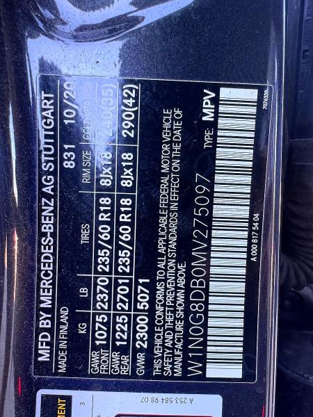 Aukcja sprzedaży 2021 Mercedes-benz Glc, vin: W1N0G8DBOMV275097, numer aukcji: 57961016