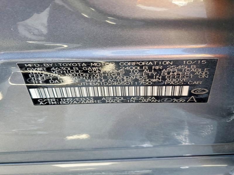 Aukcja sprzedaży 2016 Lexus Is, vin: JTHBA1D24G5011750, numer aukcji: 57077056