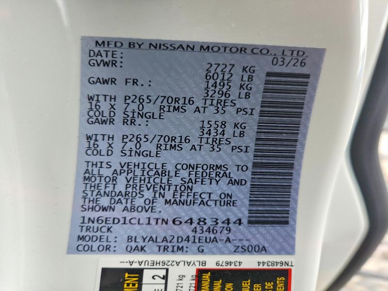 Продажа на аукционе авто 2026 Nissan Frontier, vin: 1N6ED1CL1TN648344, номер лота: 58841546