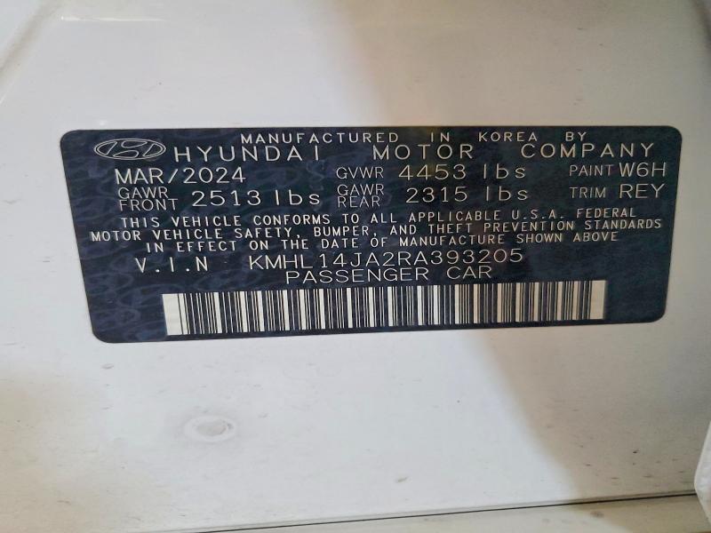 57212136 :رقم المزاد ، KMHL14JA2RA393205 vin ، 2024 Hyundai Sonata مزاد بيع