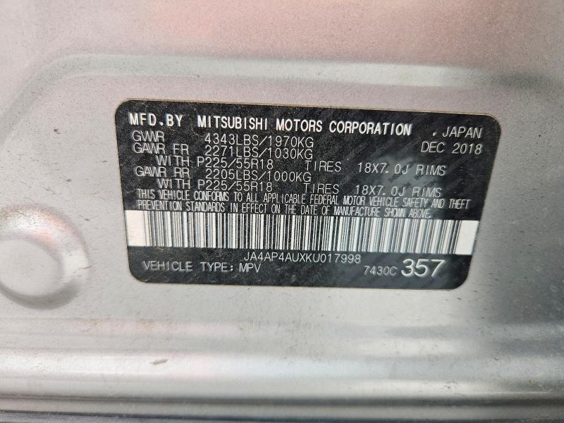 Продажа на аукционе авто 2019 Mitsubishi Outlander Sport, vin: JA4AP4AUXKU017998, номер лота: 58154426