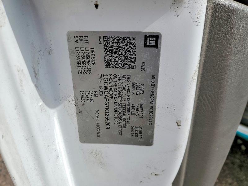 53820316 :رقم المزاد ، 1GCWGAFG7K1255208 vin ، 2019 Chevrolet Express G2500 مزاد بيع