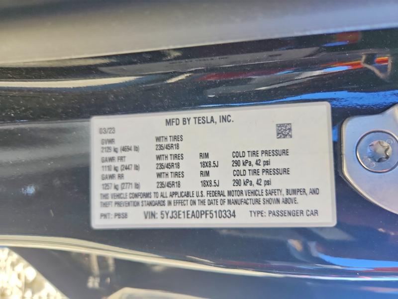Aukcja sprzedaży 2023 Tesla Model 3, vin: 5YJ3E1EA0PF510334, numer aukcji: 57918076