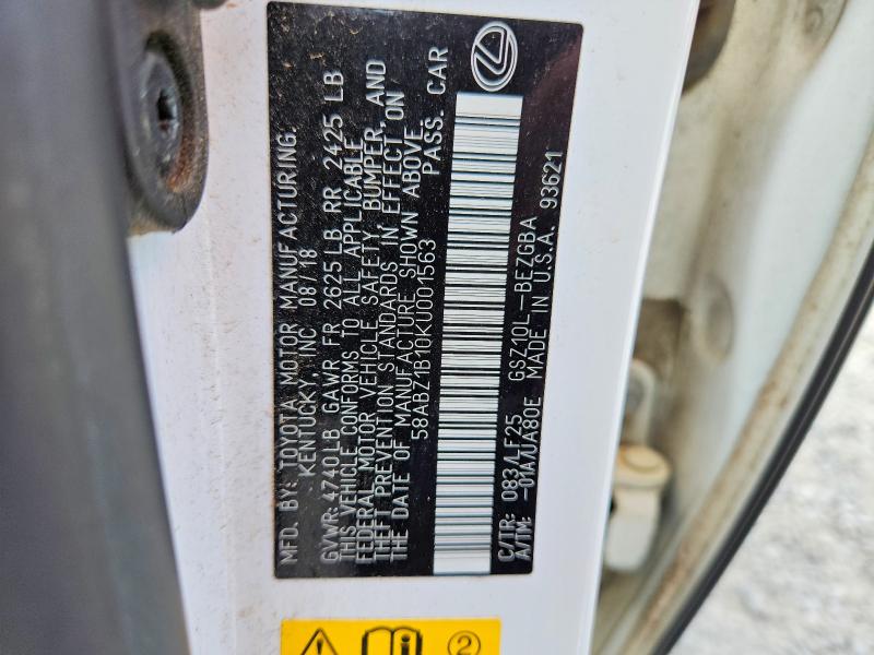 Aukcja sprzedaży 2019 Lexus Es, vin: 58ABZ1B10KU001563, numer aukcji: 59241836