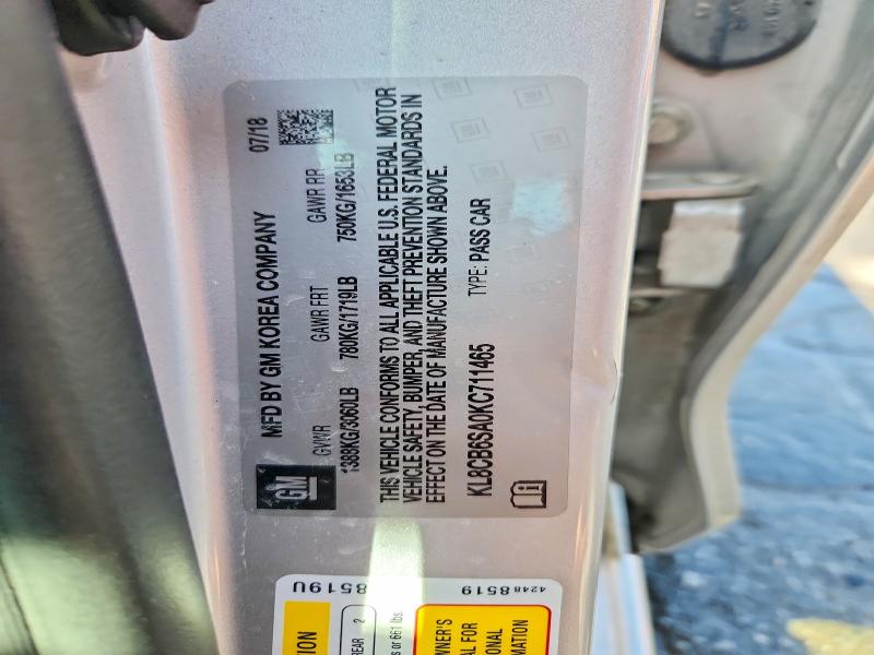 2019 Chevrolet Spark მანქანა იყიდება აუქციონზე, vin: KL8CB6SA0KC711465, აუქციონის ნომერი: 55836156