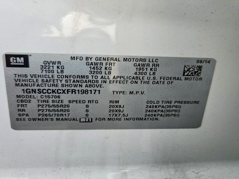 Продажа на аукционе авто 2015 Chevrolet Tahoe, vin: 1GNSCCKCXFR198171, номер лота: 56724806