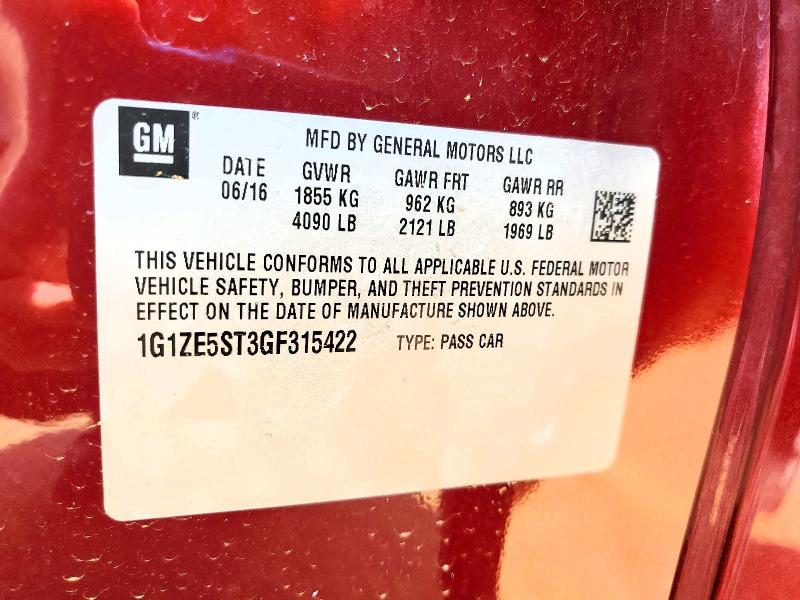 Продажа на аукционе авто 2016 Chevrolet Malibu Ls, vin: 1G1ZE5ST3GF315422, номер лота: 56460206