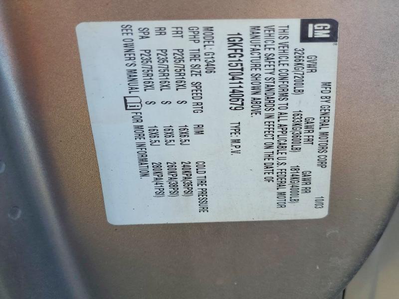 2004 Gmc Savana მანქანა იყიდება აუქციონზე, vin: 1GKFG15T041140679, აუქციონის ნომერი: 55750056