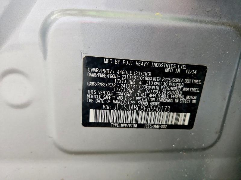 58892016 :رقم المزاد ، JF2SJABC8FH550173 vin ، 2015 Subaru Forester مزاد بيع