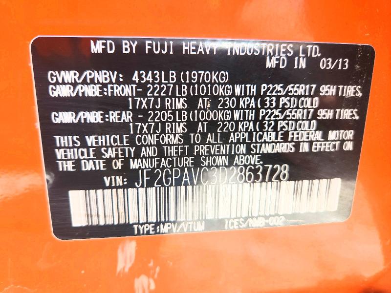 55549986 :رقم المزاد ، JF2GPAVC3D2863728 vin ، 2013 Subaru Xv Crosstrek مزاد بيع