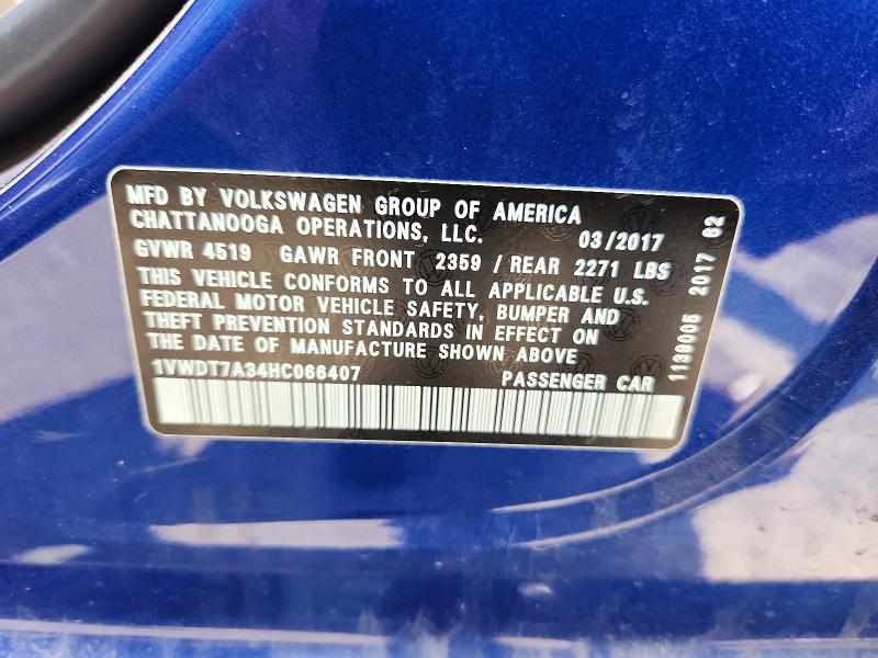 85462295 :رقم المزاد ، 1VWDT7A34HC066407 vin ، 2017 Volkswagen Passat مزاد بيع
