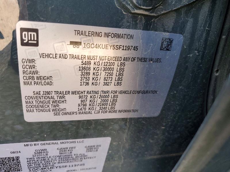 2025 Chevrolet Silverado მანქანა იყიდება აუქციონზე, vin: 1GC4KUEY5SF119745, აუქციონის ნომერი: 58262986