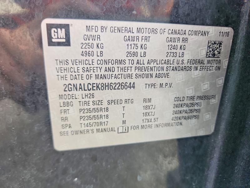 55866706 :رقم المزاد ، 2GNALCEK8H6226644 vin ، 2017 Chevrolet Equinox مزاد بيع