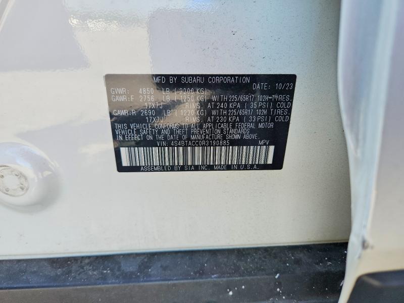2024 Subaru Outback მანქანა იყიდება აუქციონზე, vin: 4S4BTACC0R3190885, აუქციონის ნომერი: 57973636