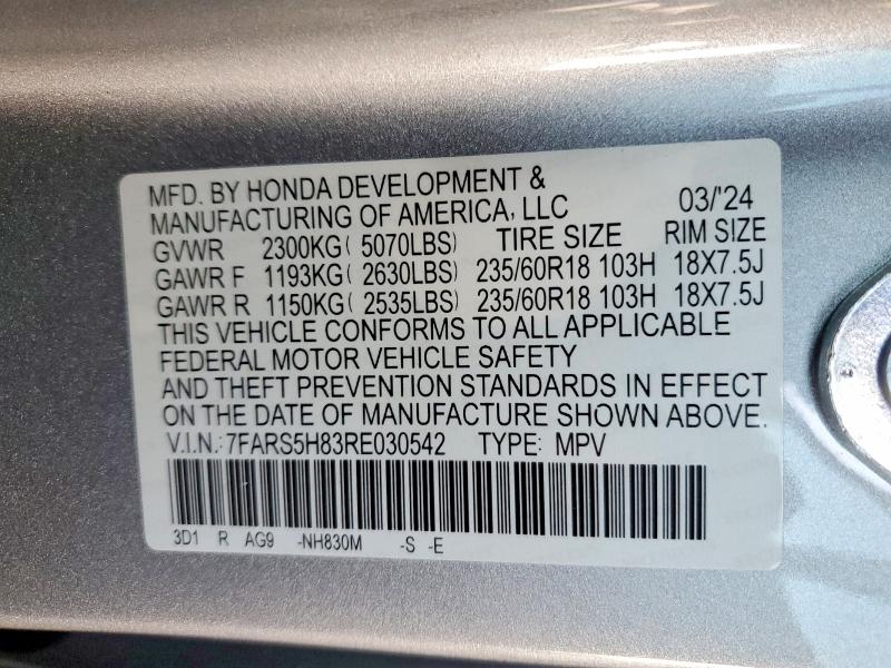 57764726 :رقم المزاد ، 7FARS5H83RE030542 vin ، 2024 Honda Cr-v مزاد بيع