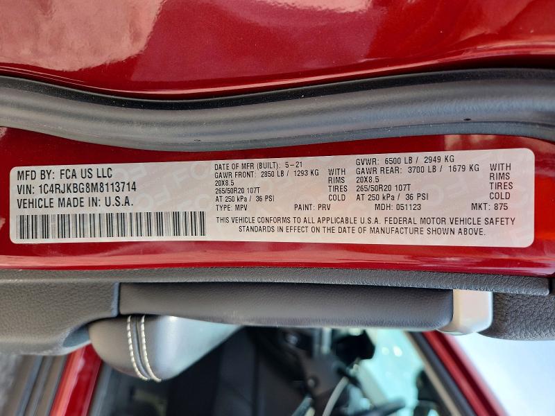 2021 Jeep Grand Cherokee მანქანა იყიდება აუქციონზე, vin: 1C4RJKBG8M8113714, აუქციონის ნომერი: 59167986